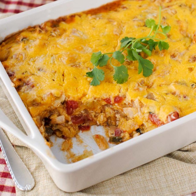 Low Carb and Keto Friendly Chicken Enchilada Egg Casserole.